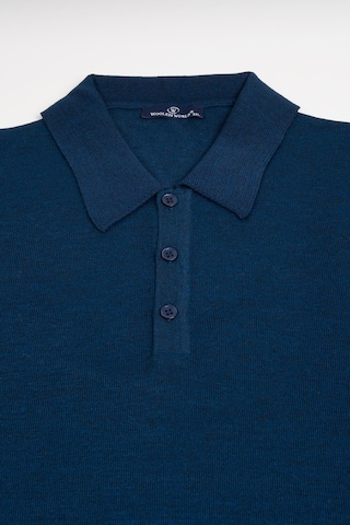 Woolen World Polo Yaka Battal Büyük Boy Yünlü Triko Kazak İndigo