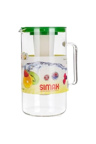 Borosilikat Cam Sürahi, 2,5 L, Buz Hazneli, Yeşil Kapaklı