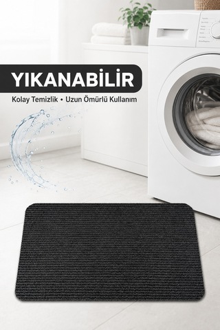 Kapı Önü Paspası Çizgili Kir Tutucu Yıkanabilir Kaymaz Taban Balkon Önü Dış Kapı Antre Giriş Koridor Mutfak İç Dış Mekan Halı Paspas Siyah