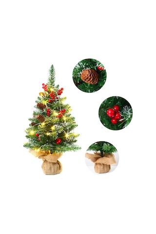 Qingmipy Parlak Led Işıklı 60cm Mini Yapay Noel Ağacı - Pille Çalışan Dekoratif Masa Üstü Ağaç Çok Renkli