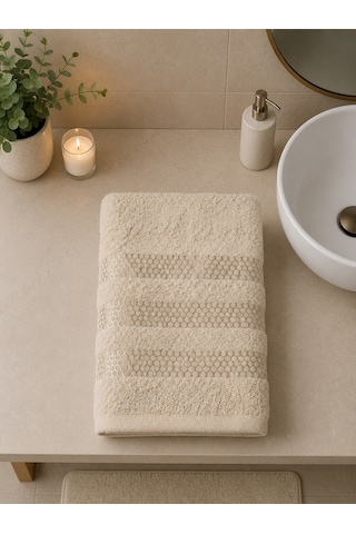 Pamuklu Saç Havlusu 50x90 Ve Banyo Havlusu 90x150 Yumuşak Dokulu Emici Saç Vebanyo Havlusu Bej