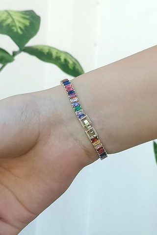 Çok Renkli Zirkon Taşlı Baget Model Gold Su Yolu Bileklik - Gold