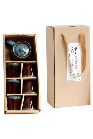 Homyl 7 Parça Seramik Sırlı Çay Bardakları & Mavi Mavi