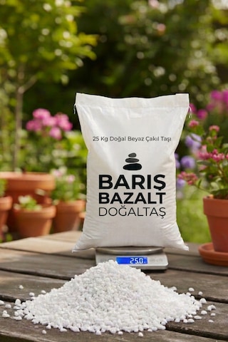 Beyaz Çakıl Taşı 25 Kg Doğal Dekoratif Taş Bahçe Peyzaj Saksı Teraryum Akvaryum Taşı