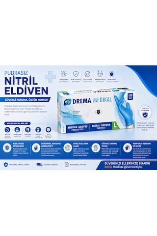 Drema Nitril Muayene Eldiveni Mavi 1 Kutu 100 Adet Small, Medium, Large