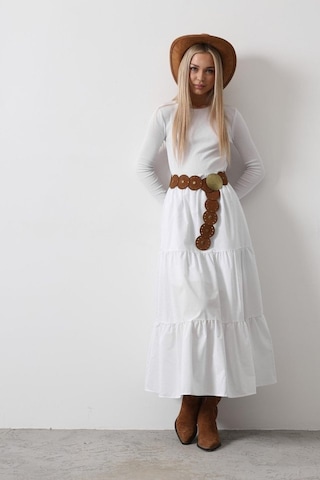 Pamuklu Beli Lastikli Etek - Beyaz Beyaz