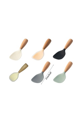 Fosenze Yemek Grubu Silikon + Ahşap Pişirme Kaşığı, Isı Dayanıklı, Dikey Konumlanabilir, Gri Renk, 1 Adet Pirinç Ve Yemek Servisi İçin