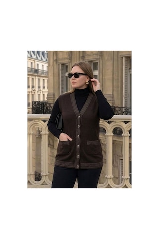 Onno Style Women Bantı Hasır Desenli Çelik Örgü Klasik Triko Yelek Siyah