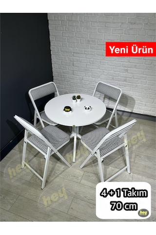 Pars 4 Kişilik Yuvarlak Mutfak Yemek Masası Takımı 4+1 Beyaz Kazayağı Kumaş 70 Cm Beyaz-kazayağı