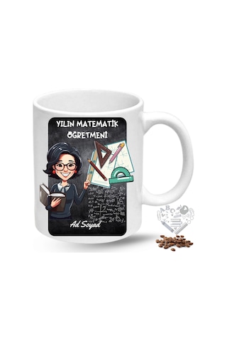 Matematik Öğretmeni Kadın Öğretmenler Günü Hediyesi İsimli Baskılı Porselen Kupa Bardak Beyaz