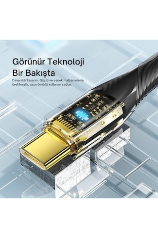 Essager 1 Metre 7a 100w Led Işıklı Süper Hızlı Usb To Type C Şarj Data Kablosu, Akım,ısı, Güçlü Kablo