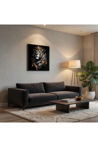 Lexroo Bybars Aslan Kral Temalı Modern Duvar Dekoru 40x50 Cm 3 Mm Forex Tablo Siyah Altın Tasarım