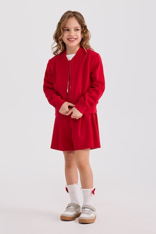 Panço Kız Çocuk Fermuarlı Kırmızı Sweatshirt