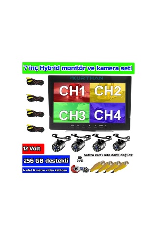 Tarımsal Araçlara 7'' Dvr Ekran Ve 4 Ad Beyaz Ledli Kamera Seti