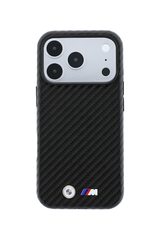 Apple iPhone Uyumlu 18 Pro Max Kılıf Bmw Lisanslı M-safeli Karbon Fiber Ve Metal Logolu Pu Deri Kapak Siyah