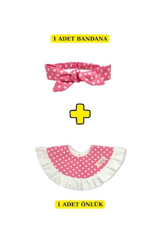 Bezhane %100 Organik Pamuk Kız Çocuğu Salya Önlük + Bandana Pembe