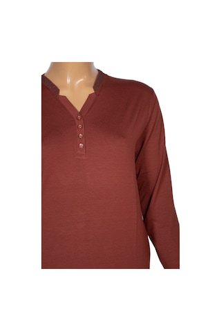 Cimariva Kadın Neval Büyük Beden V Yaka Taşlı Taba Bluz