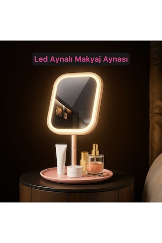 Reoona Led Işıklı Makyaj Aynası Dokunmatik, 3 Işık Modlu, Şık Tasarım Pembe