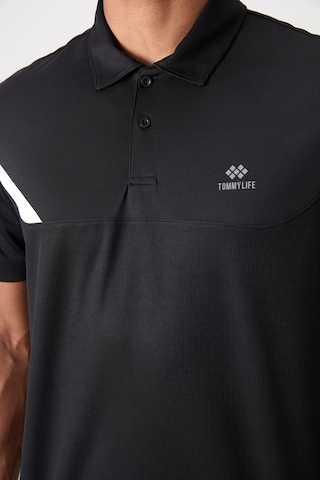 Tommy Life Siyah Polyester Nefes Alan Dokulu İnce Esnek Standart Fit Polo Yaka Erkek Performans T-shirt - 8840 Siyah