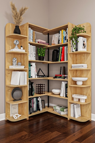 Asra Trend Modern Dönebilen Ayarlanabilir Raflı Ev Ofis Kitaplık %100 Mdf Dekoratif Kütüphane Kitaplık Dk01 Safir Meşe