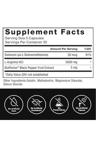 Force Factor L-arginine Nitric Oxide 3000mg, 3g, 150 Capsules