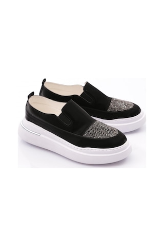 Dgn 053 Kadin Önü Taşli Sneaker Ayakkabi Siyah Metalik