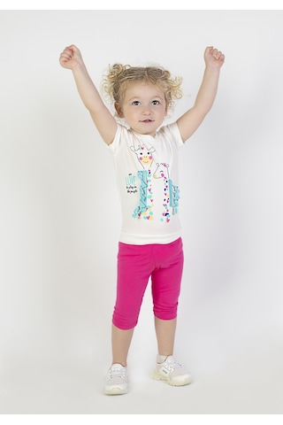 Harika Kids Kız Bebek Kaprili Kısa Kollu Zürafabaskı Yazlık Basic Alt-üst Takım 6-24 Ay 001