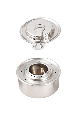 Jeemson Dış Mekan Çelik Alkol Ocağı Seti - 130ml Kapasite + Yangın Söndürme Kapağı 201 Çelik Gümüş