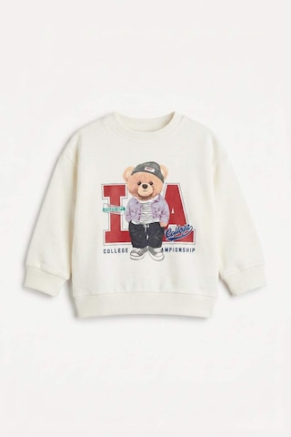 Defacto %100 Pamuk Oversıze Bisiklet Yaka Ayıcık Baskılı Sweatshirt Kumaşı Sweatshirt Erkek Bebek H9785a526auer118 Ekru-er118