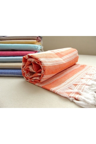 Turuncu %80 Pamuk 175x96cm Peştemal Püsküllü Banyo Havlusu M1 Turuncu
