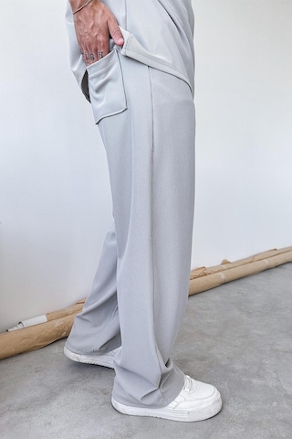 Gri İnce Fitilli Baggy Pantolon Gri