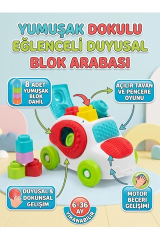 Clemen-toni Lisanslı Blok Arabası Eğitici Aktivite Oyun Seti 8 Adet Yumuşak Blok Dahil 6-36 Ay