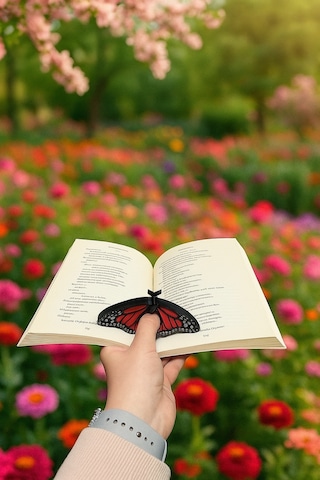 Kitap Ayracı - Sayfa Tutucu - Tek El Kitap Okuma Aparatı Kırmızı Kelebek