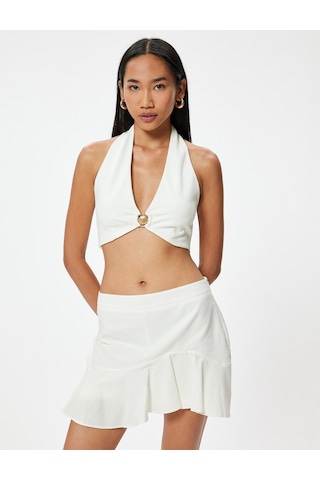 Koton Halter Yaka Crop Üst Deniz Kabuğu Detaylı Beyaz 4sak10028pk Beyaz