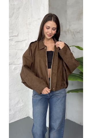 Prifaldi Premium Oversize Süet Bomber Ceket Kahverengı