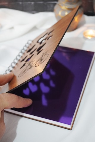 Balonlu Bisiklet Ahşap A5 Spiralli Okul Defteri - Çizgisiz Defter Ahşap Rengi Ceviz A5 Notebook
