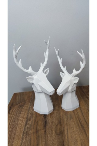 2 Li Set Geyik Figürlü Modern Dekoratif Hediyelik Biblo Beyaz 22cm/19cm Gizzstore Home