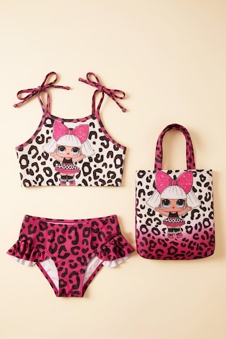 Modanino Kız Çocuk Çantalı 3'lü Mayo Takımı Çanta+mayo+bikini 3-10 Yaş 12649n Fuşya - Beyaz