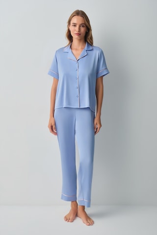 Suwen Clara Gömlek Yaka Pijama Takımı Wsh10510061015 Mavi
