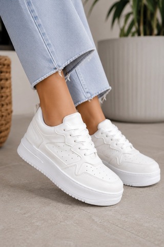 Mevese Avela Kalın Taban Bağcıklı Günlük Kadın Sneaker Beyaz Detaylı Kırık Beyaz