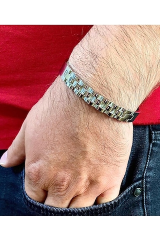Sade Şık Tasarımlı Gümüş Renk Çelik Erkek Bileklik 22 Cm Gümüş