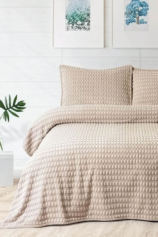 Merinos Modern Line Twist 3 Parça Çift Kişilik Battaniye Seti - V Vizon