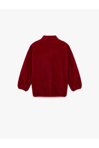 Koton Uzun Kollu Cep Detaylı Baskılı Yarım Fermuarlı Polar Sweatshirt Bordo 6wkg10147ak Bordo