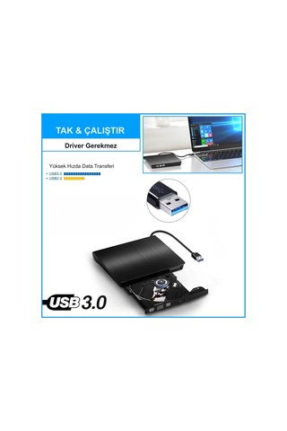Hymark USB 3.0 Taşınabilir CD DVD Yazıcı Okuyucu