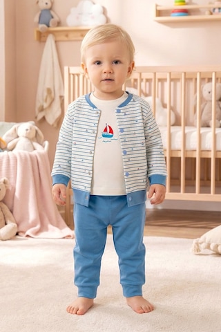 Babymod Balık Desenli 3'lü 100% Pamuk Erkek Bebek Takım Set mavi