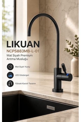 Ncps883cp-l Led Göstergeli Krom Arıtma Musluğu Premium Ro Musluk Siyah