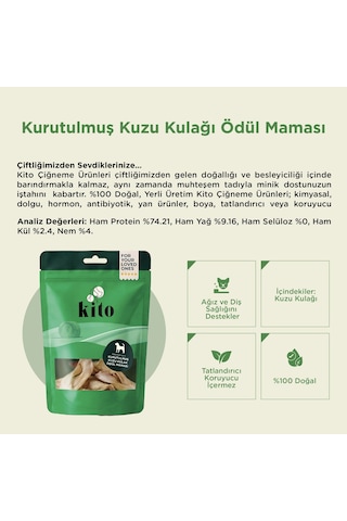 Kito Kurutulmuş Kuzu Kulak Çiğnemelik Doğal Glutensiz Organik Köpek Ödül Maması 100 G
