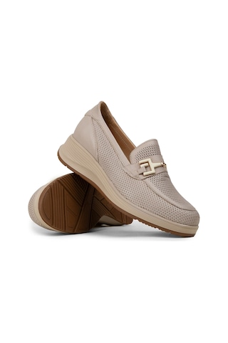 Deery Kadın Bej Hakiki Deri Dolgu Topuk Loafer - N0277zbejc01