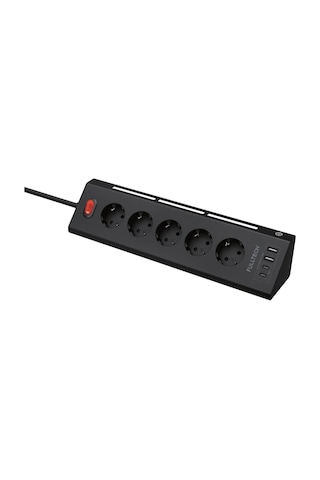 Fulltech FTR-26 Akım Korumalı Priz Siyah 9’lu (5 Priz + 2 USB-A + 2 USB-C) 3680W 16A, 2 Metre Kablolu, Gece Lambalı Çoklu Priz -