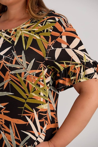 Wearon Kadın Dora Büyük Beden Volanlı Yaprak Desen Siyah Elbise Siyah